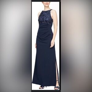 SLNY Navy sleeveless dress floral with sequins size 12P